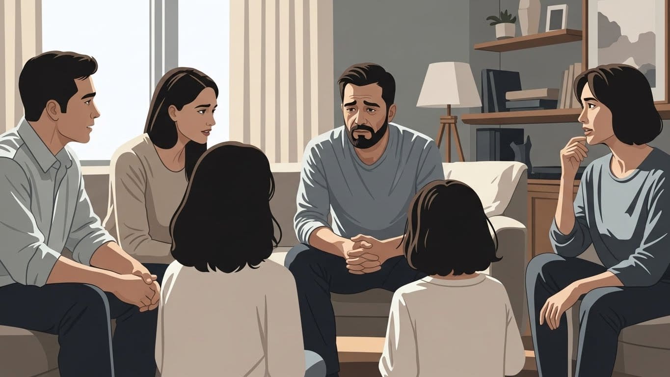 Família conversando com alcoólatra sobre tratamento e recuperação do alcoolismo