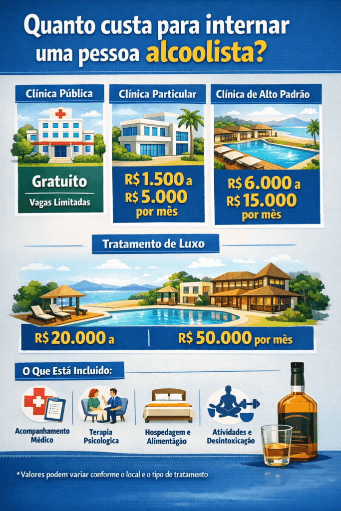 Infográfico mostra quanto custa internar uma pessoa alcoolista em clínicas públicas e particulares no Brasil