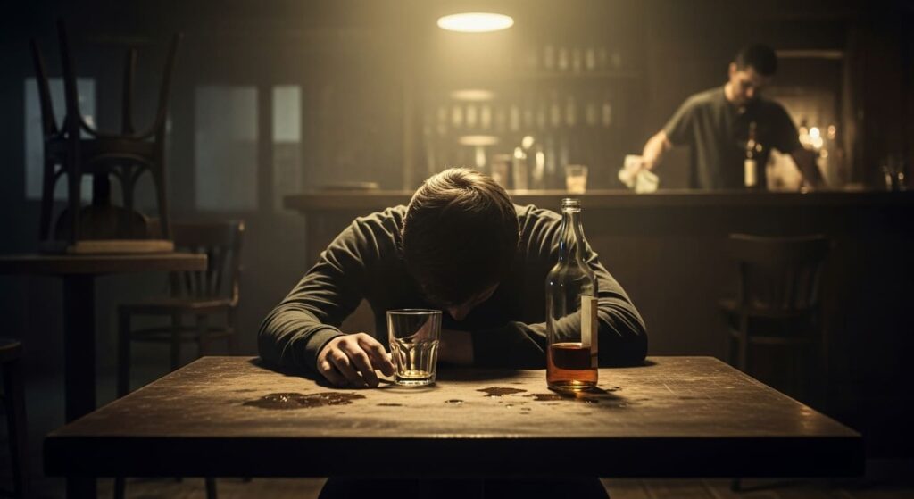 Homem preocupado com bebida alcoólica