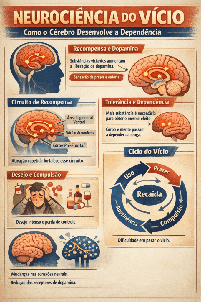 Ilustração do sistema de recompensa cerebral ativado por drogas